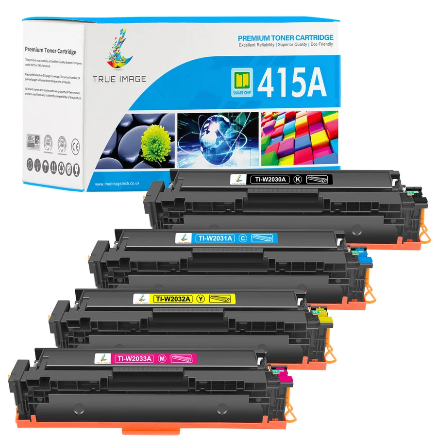 Illustration de la famille de produits : Pack 4 toners compatibles HP 415A - Noir, Cyan, Jaune, Magenta